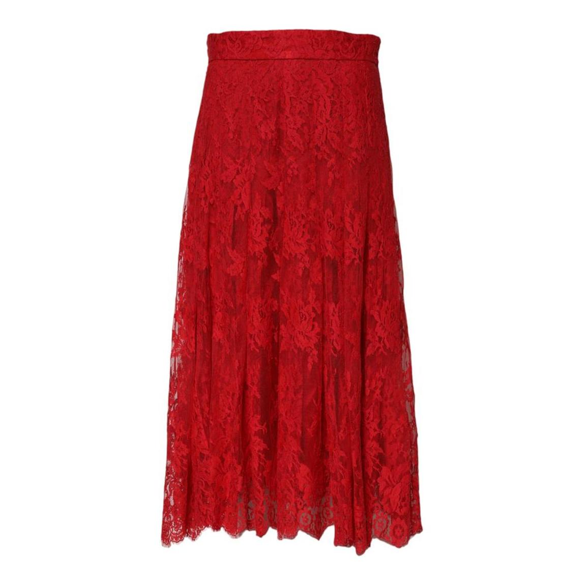 Floral Lace A-line Long Maxi Skirt - Red main product photo