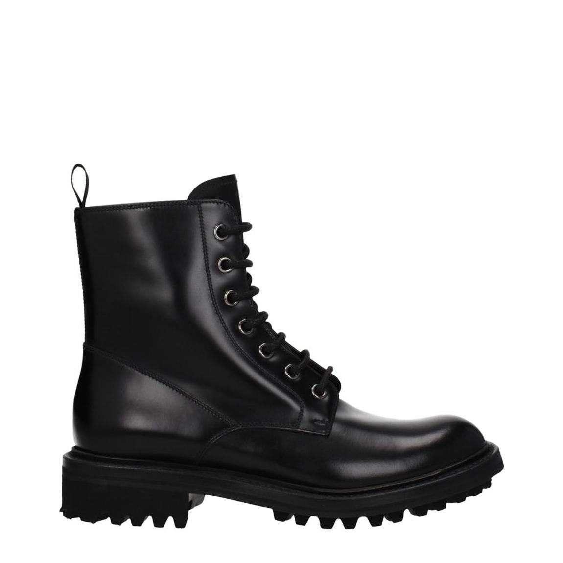 Leather Ankle Boots with Vintage Effect and Lace-Up Closure - main product photo