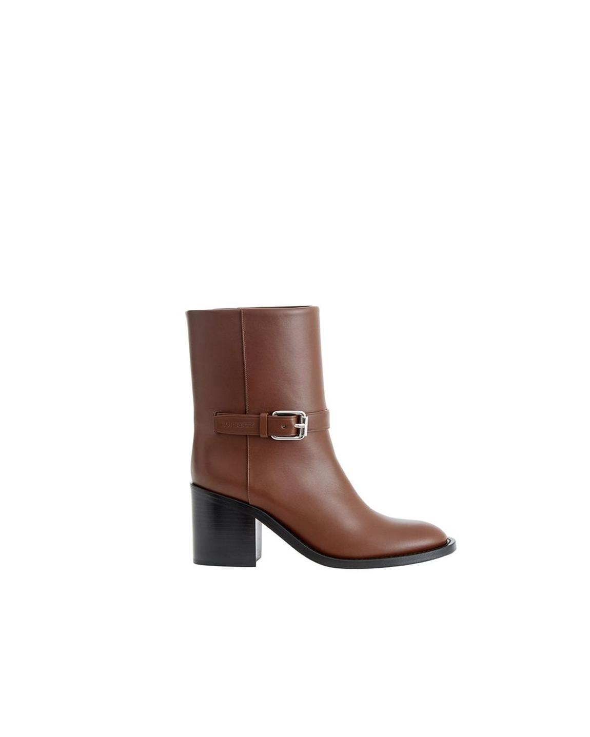 Leather Buckle Boots Midcalf Style - Brown main product photo