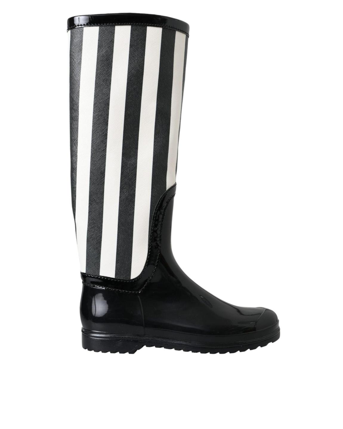 Striped Rain Boots Waterproof - Black And White main product photo