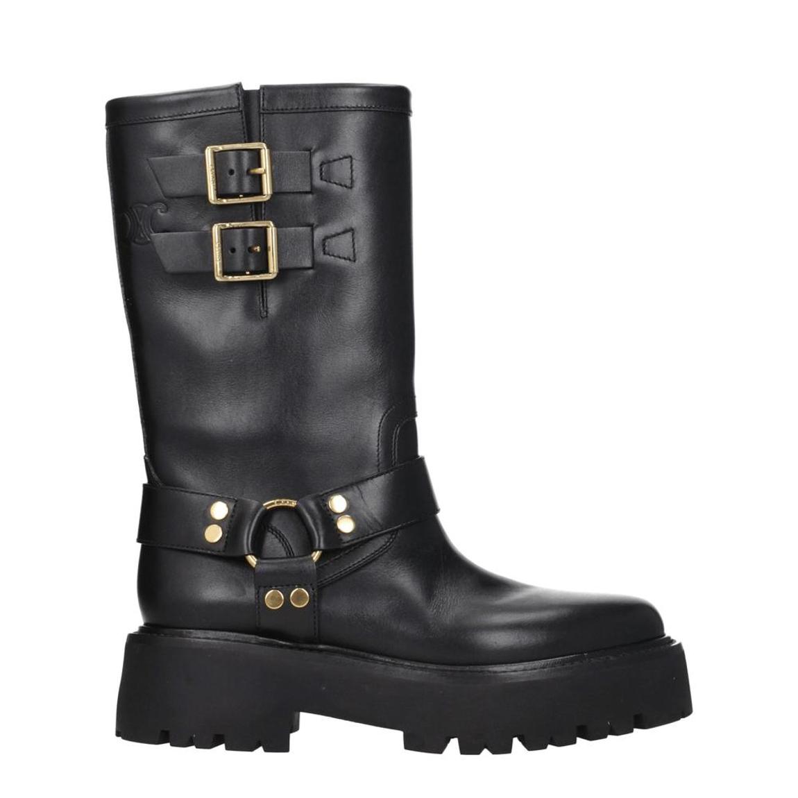Leather Ankle Boots with Side Detail and Vintage Effect Wo - Gold main product photo
