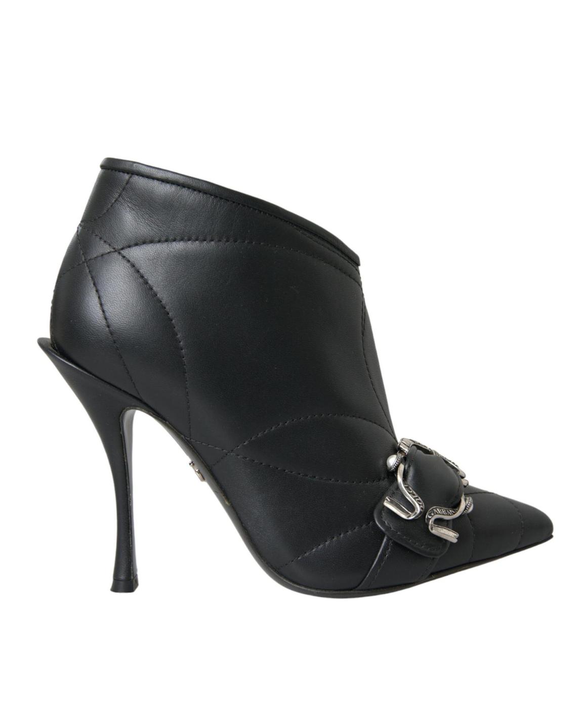 Quilted Leather Ankle Boots Style DG Buckle - Black main product photo