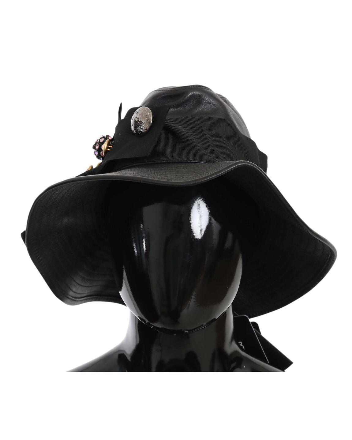 Leather Sun Hat with Embellishts Wo - Black main product photo