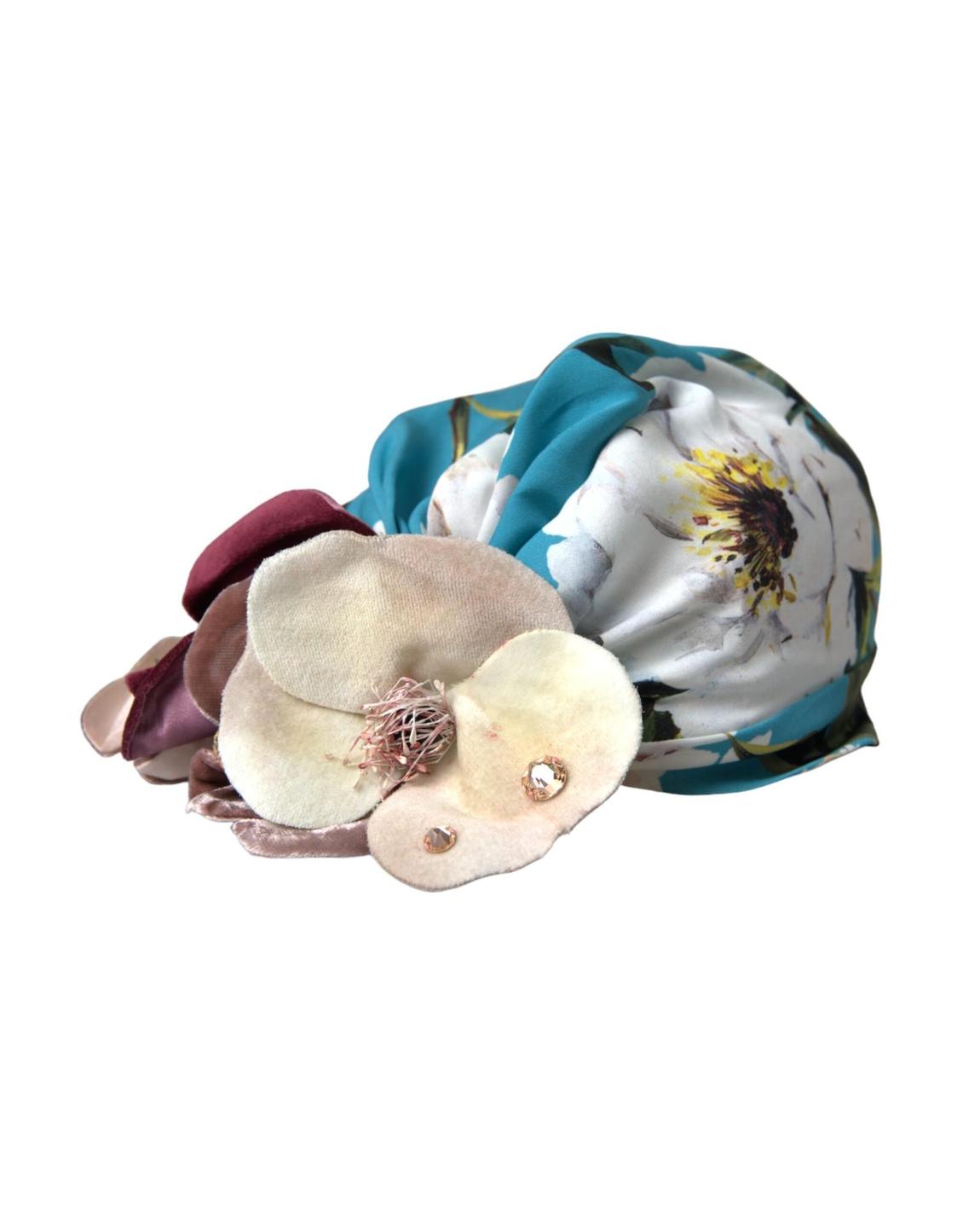 Floral Print Decorative Headwear with Flower Accent Wo - Blue Hats main product photo