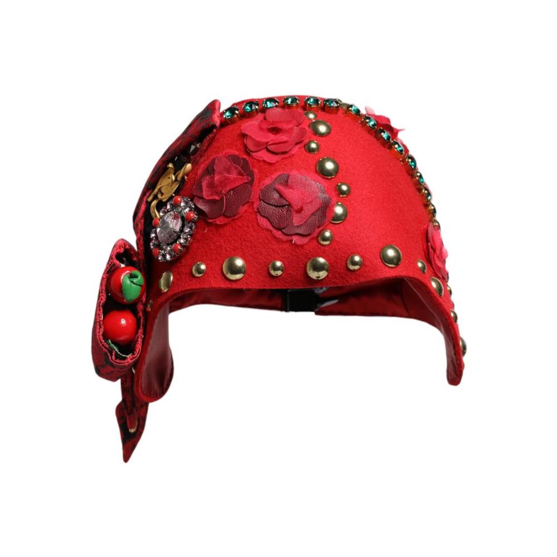 Embellished Felt Hat with Floral Design Wo - Red main product photo