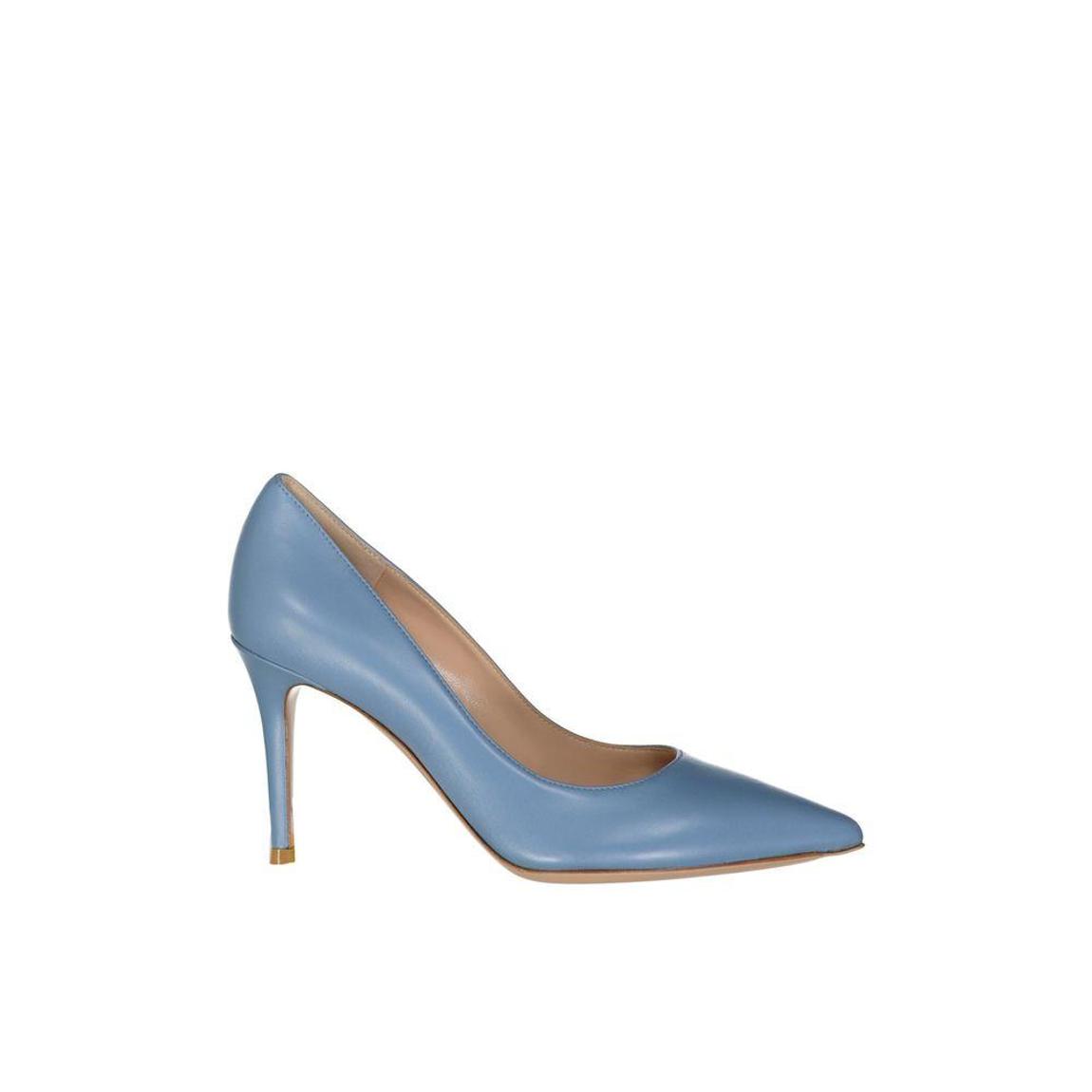 Leather Pointed Toe Pumps with 8.5 cm Heel Wo - Blue main product photo