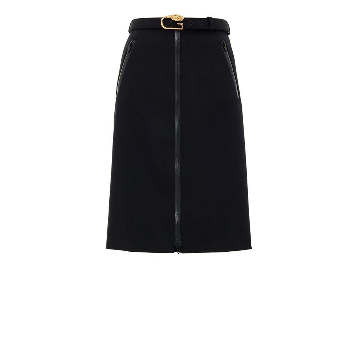 Wool Skirt with Removable Belt and Central Zip - Black main product photo