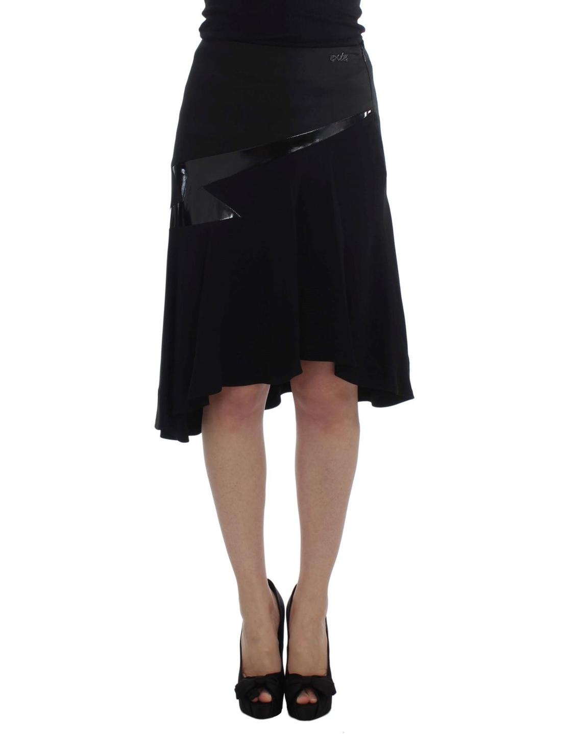 Exte Asymmetrical Skirt Patent Leather Detail - Black main product photo