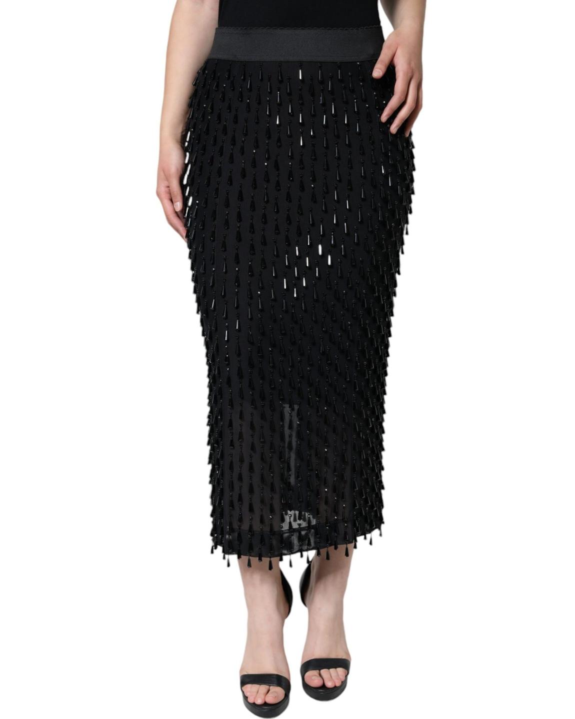 Beaded Midi Skirt Pencil Style - Black main product photo