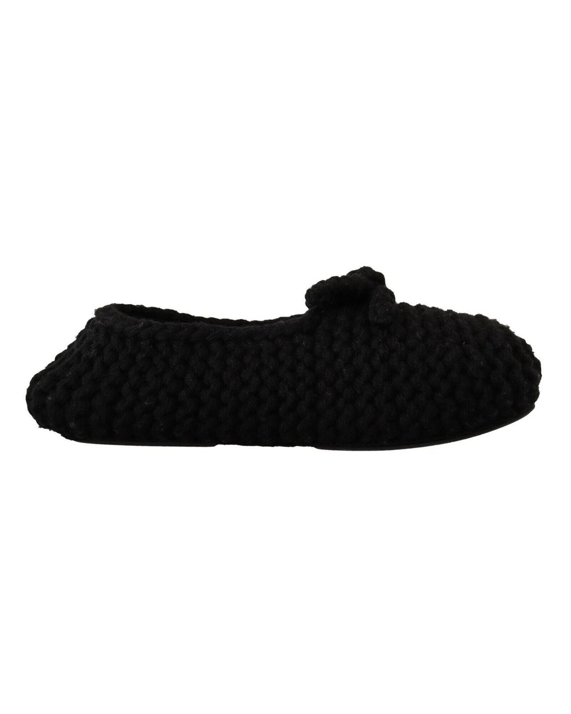 Knit Wool Slippers - Black Flat Shoes main product photo