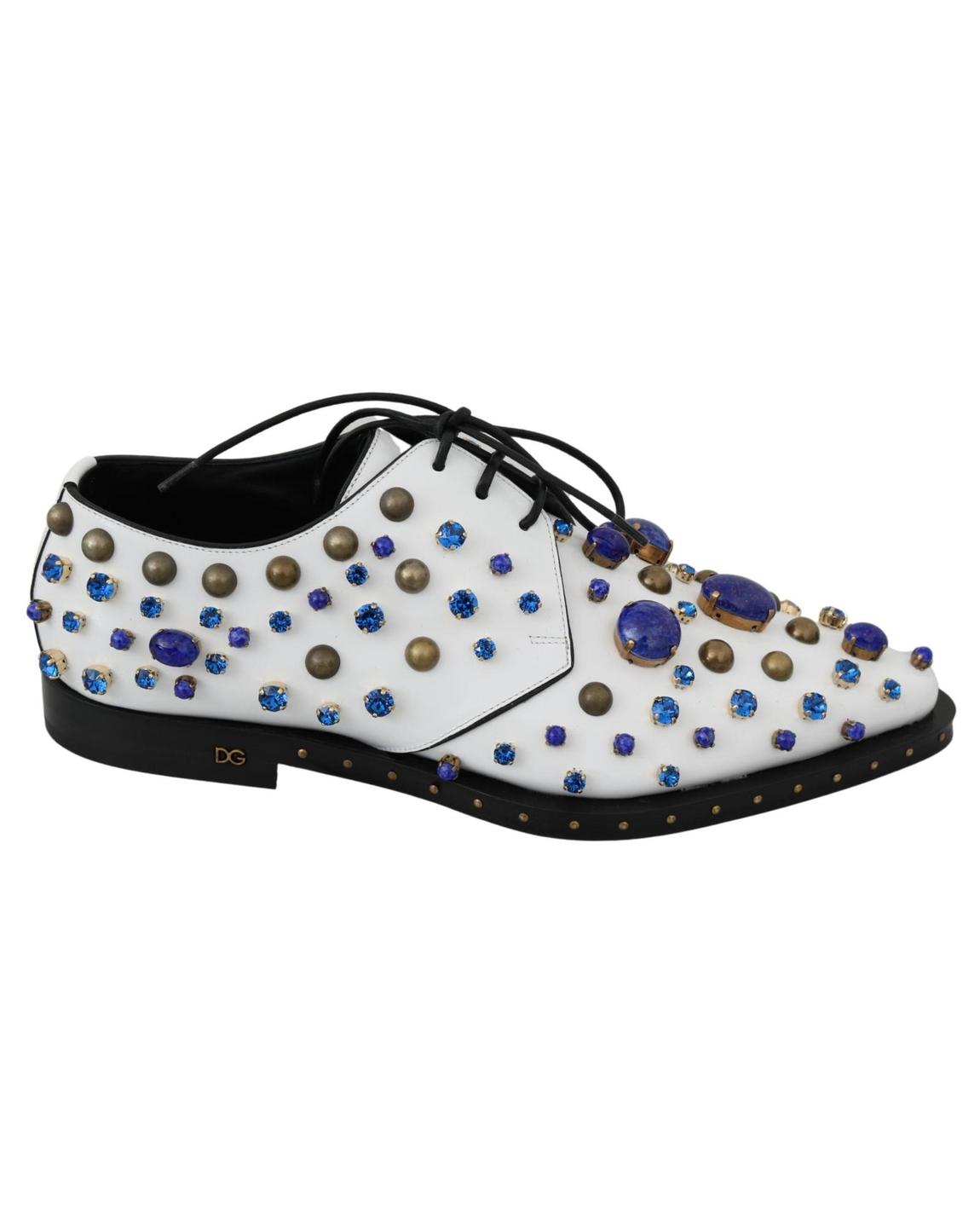 Crystal and Stone Oxford Shoes - White Flat Shoes main product photo
