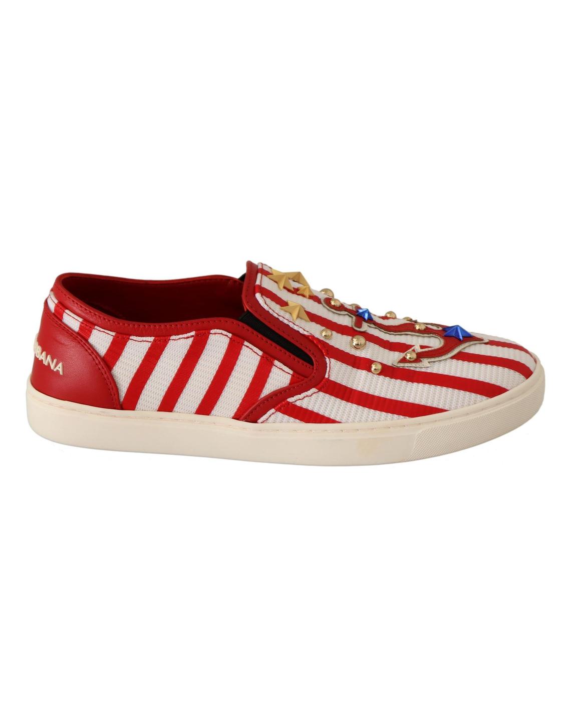 Dolce Gabbana SlipOn Sneakers Red White Striped Flat Shoes main product photo