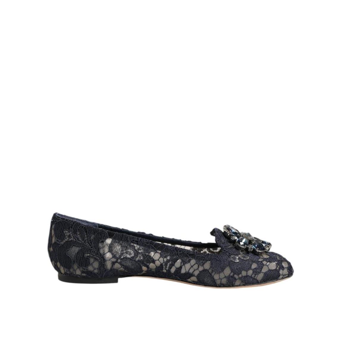 Lace Crystal Embellished Flat Shoes - Blue main product photo