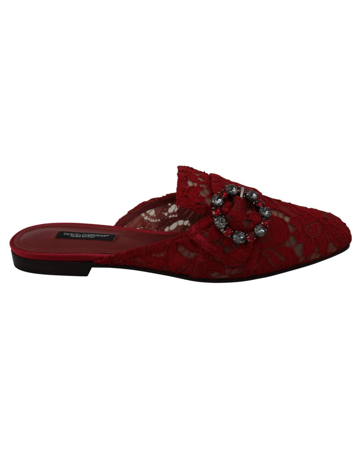 Lace Mules Red Jewel Embellished Flat Shoes main product photo