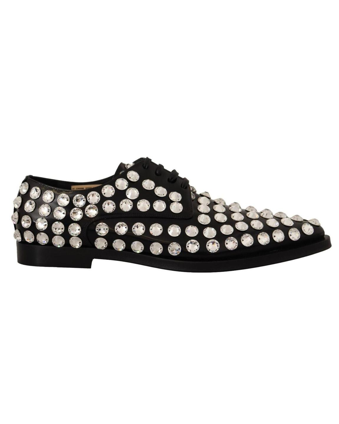 Men Crystal Loafers Leather Shoes - Black Flat Shoes main product photo
