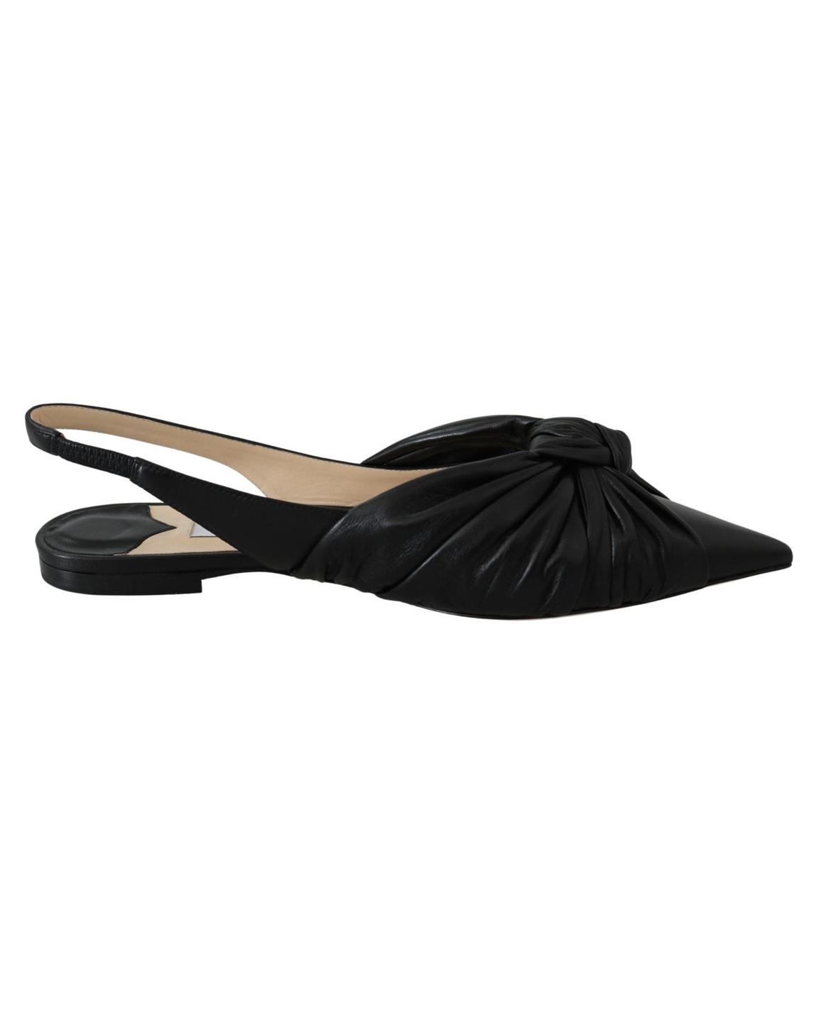 Knot Slingback Pump Black Leather Flat Shoes main product photo