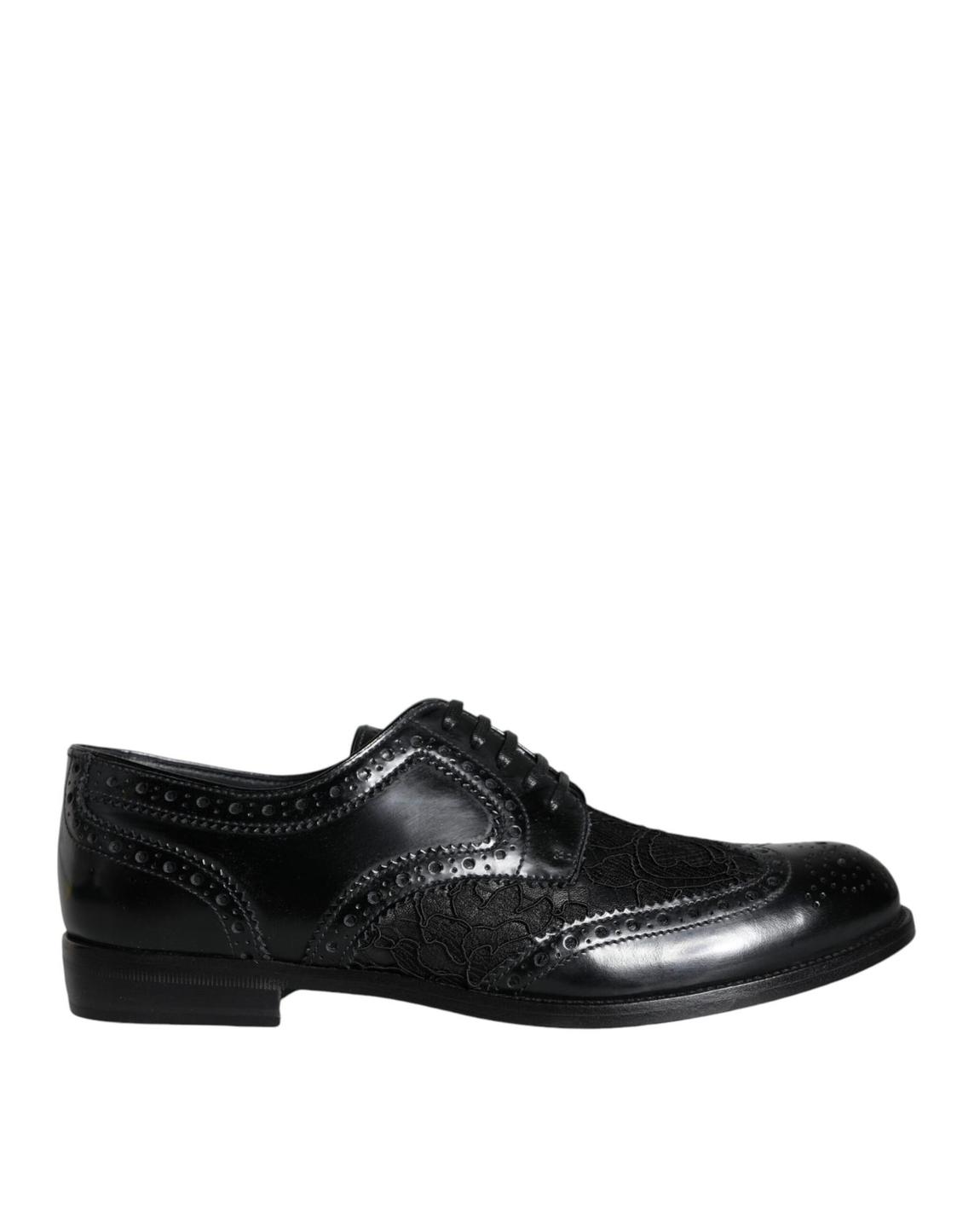Men Floral Brogue Wingtip Oxfords - Black Flat Shoes main product photo