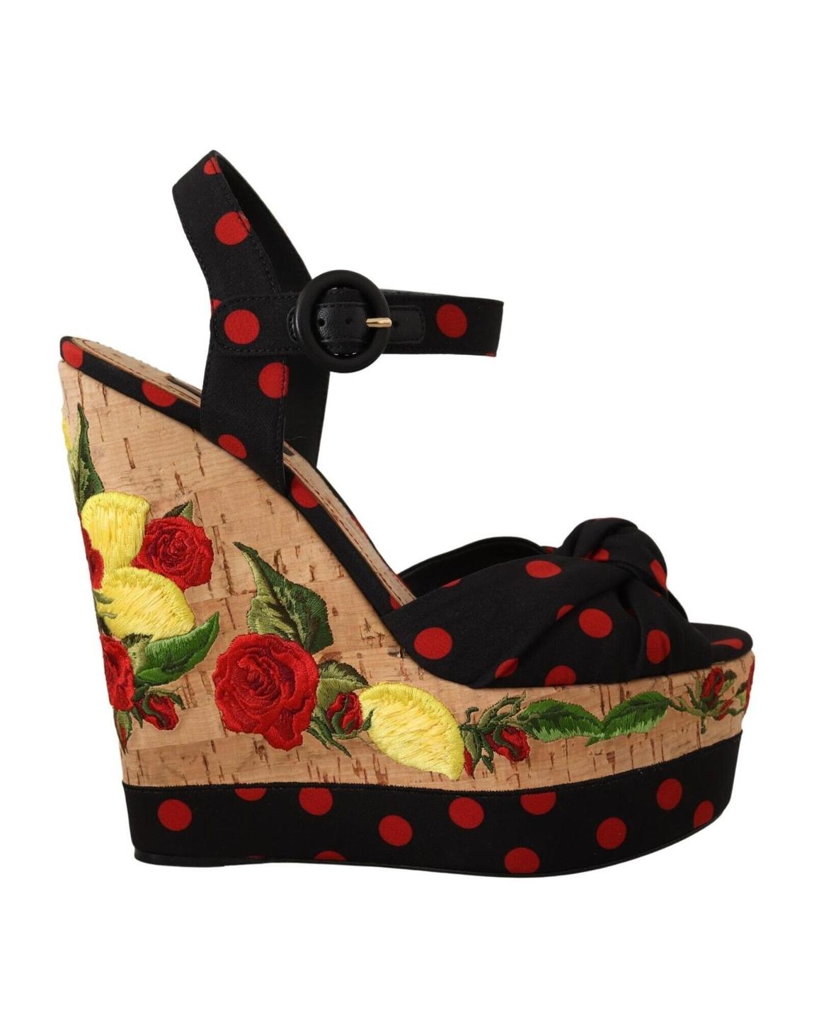 Polka Dot Wedge Sandals Floral Embroidery - Multicolor Platforms main product photo