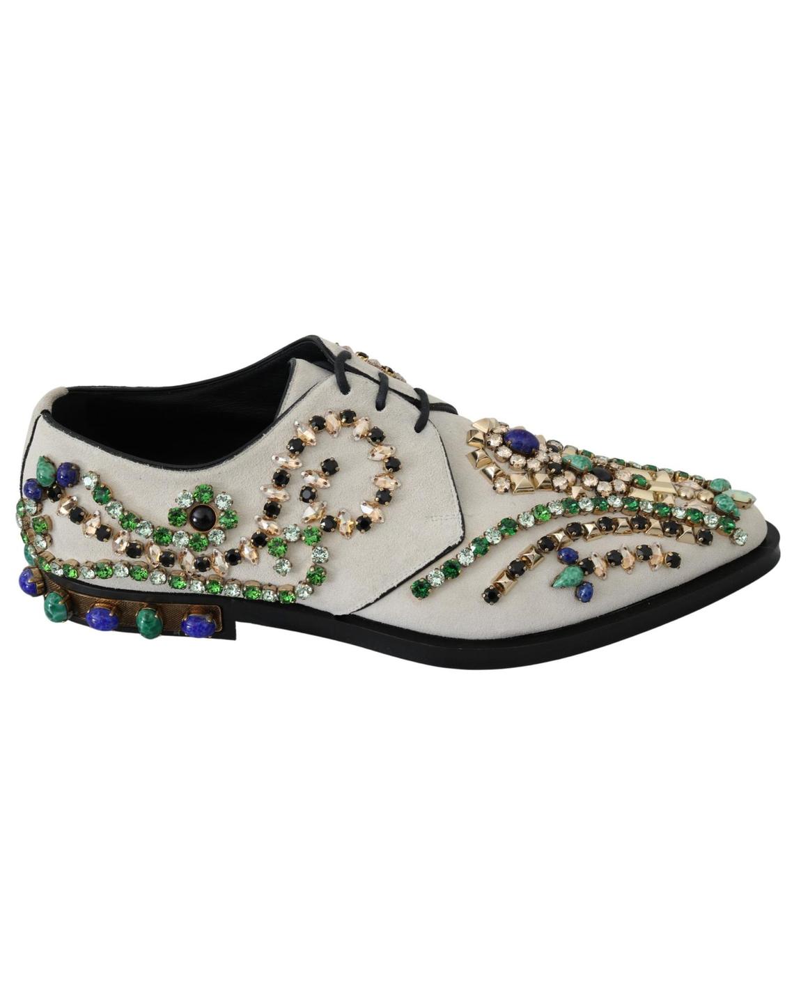 CrystalEmbellished Suede Loafers - White Flat Shoes main product photo