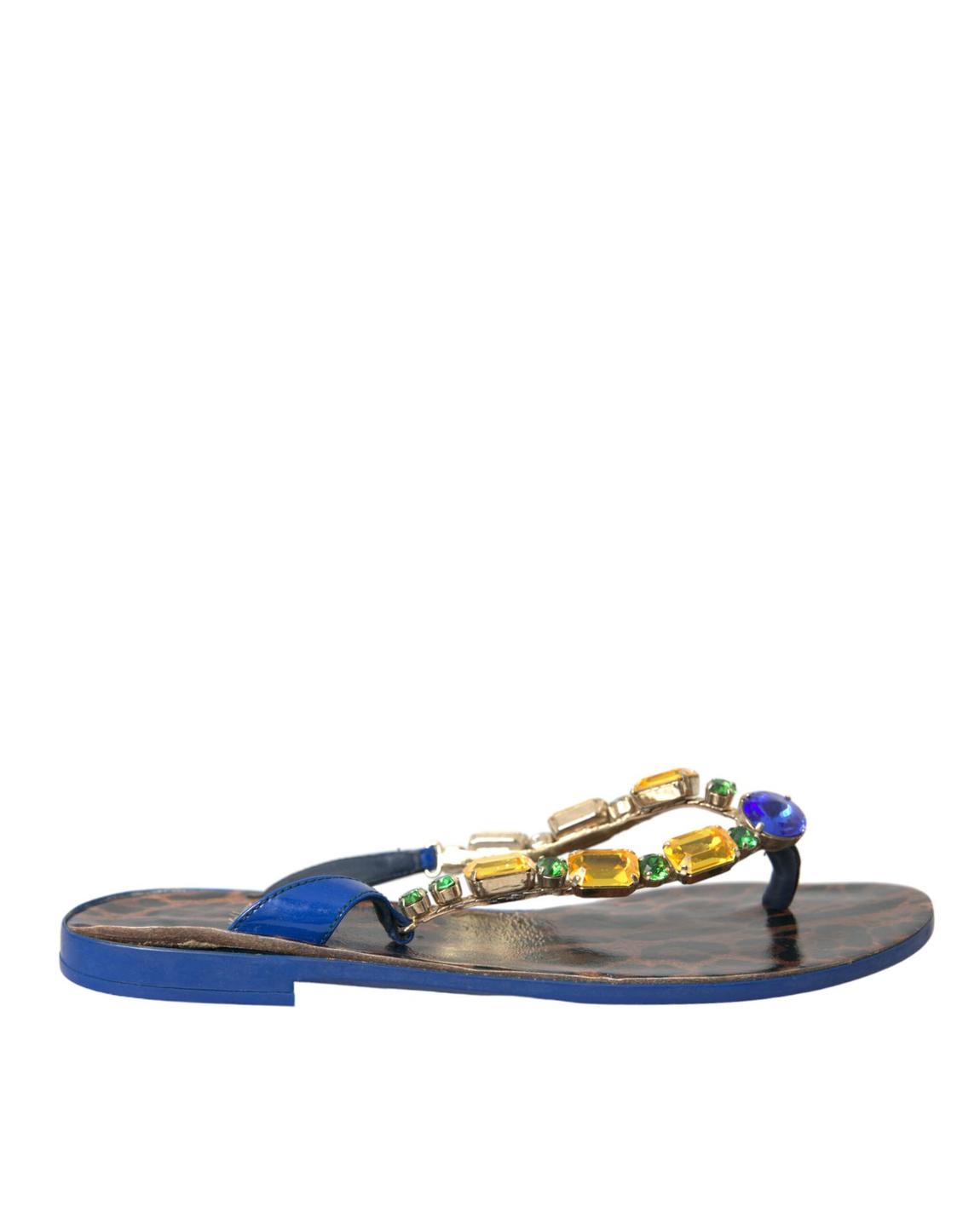 Leopard Print Thong SandalsModel LA10944 - Blue Flat Shoes main product photo