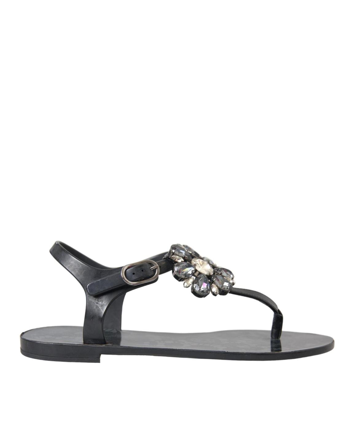 Jelly Sandals CrystalEmbellished - Black Flat Shoes main product photo