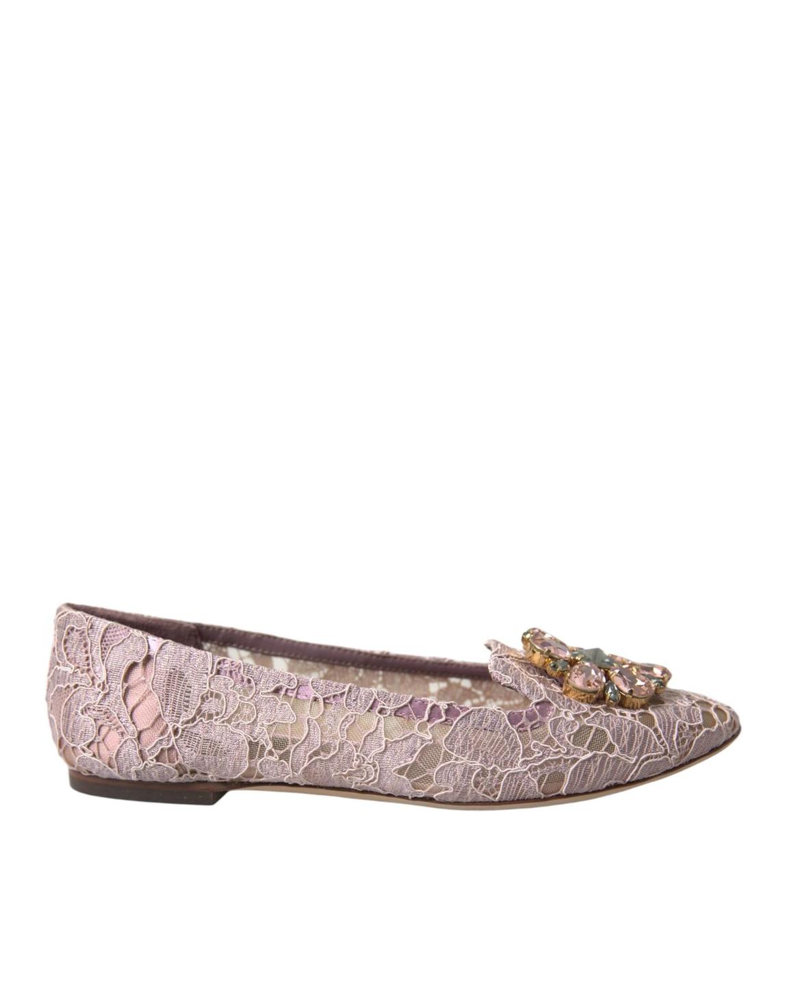 Lace Ballerina Flats Crystal Detail - Pink Flat Shoes main product photo
