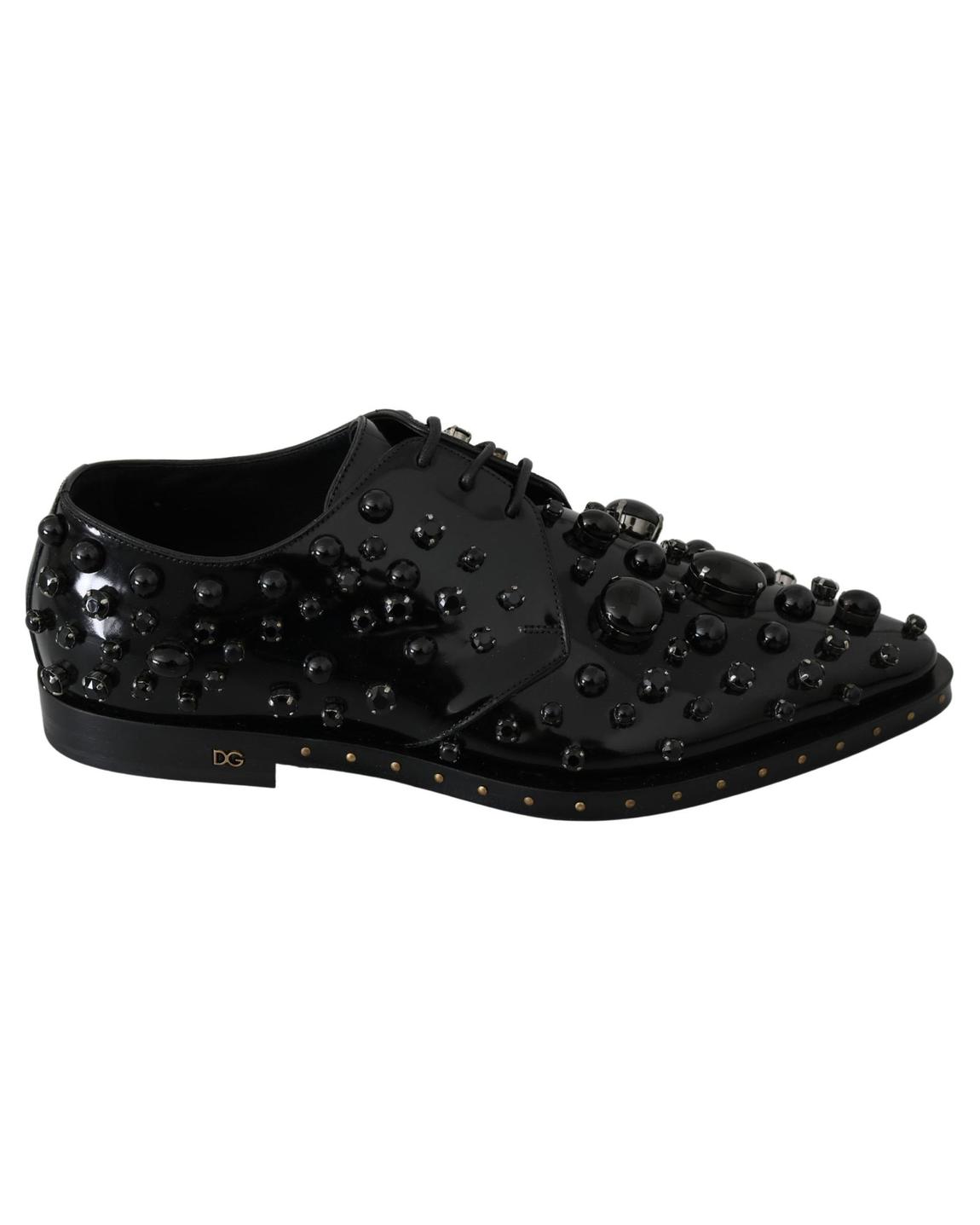 Embellished Patent Leather Loafers Black Crystal Flat Shoes main product photo