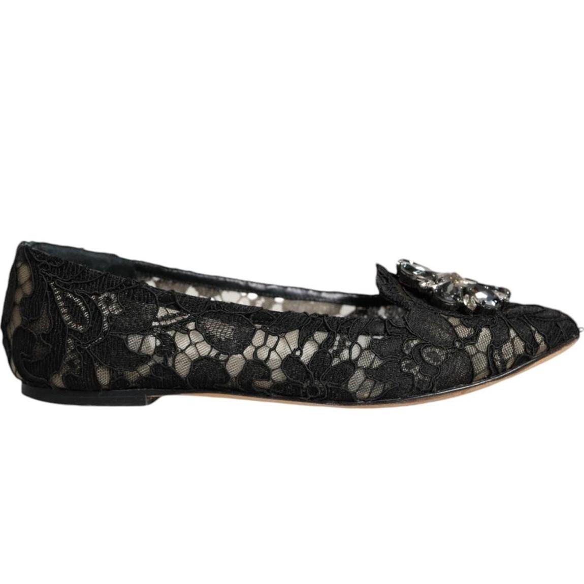 Lace Flats with Jewel Detail - Black Flat Shoes main product photo