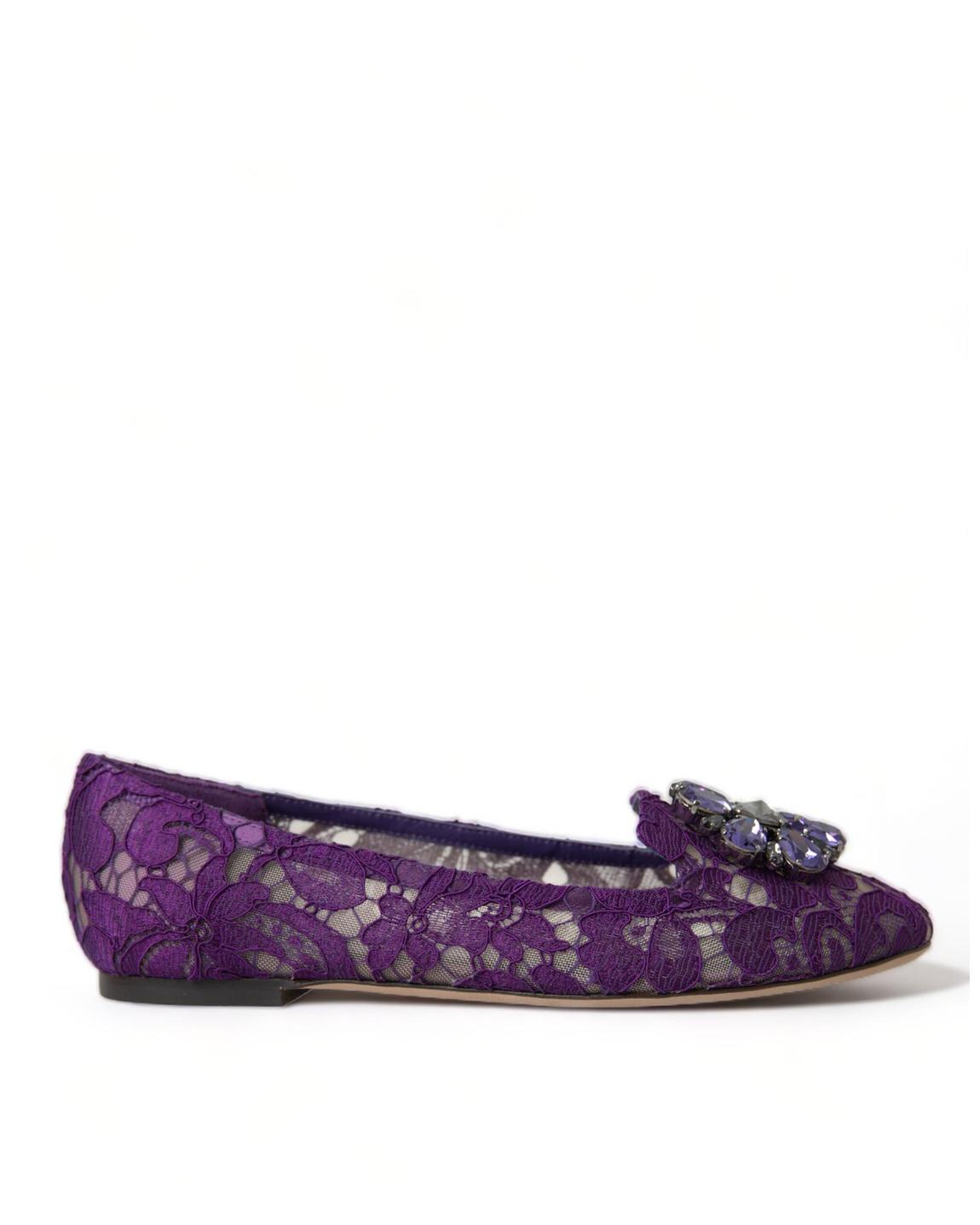 Lace Ballerina Flats Floral Embellished - Purple Flat Shoes main product photo