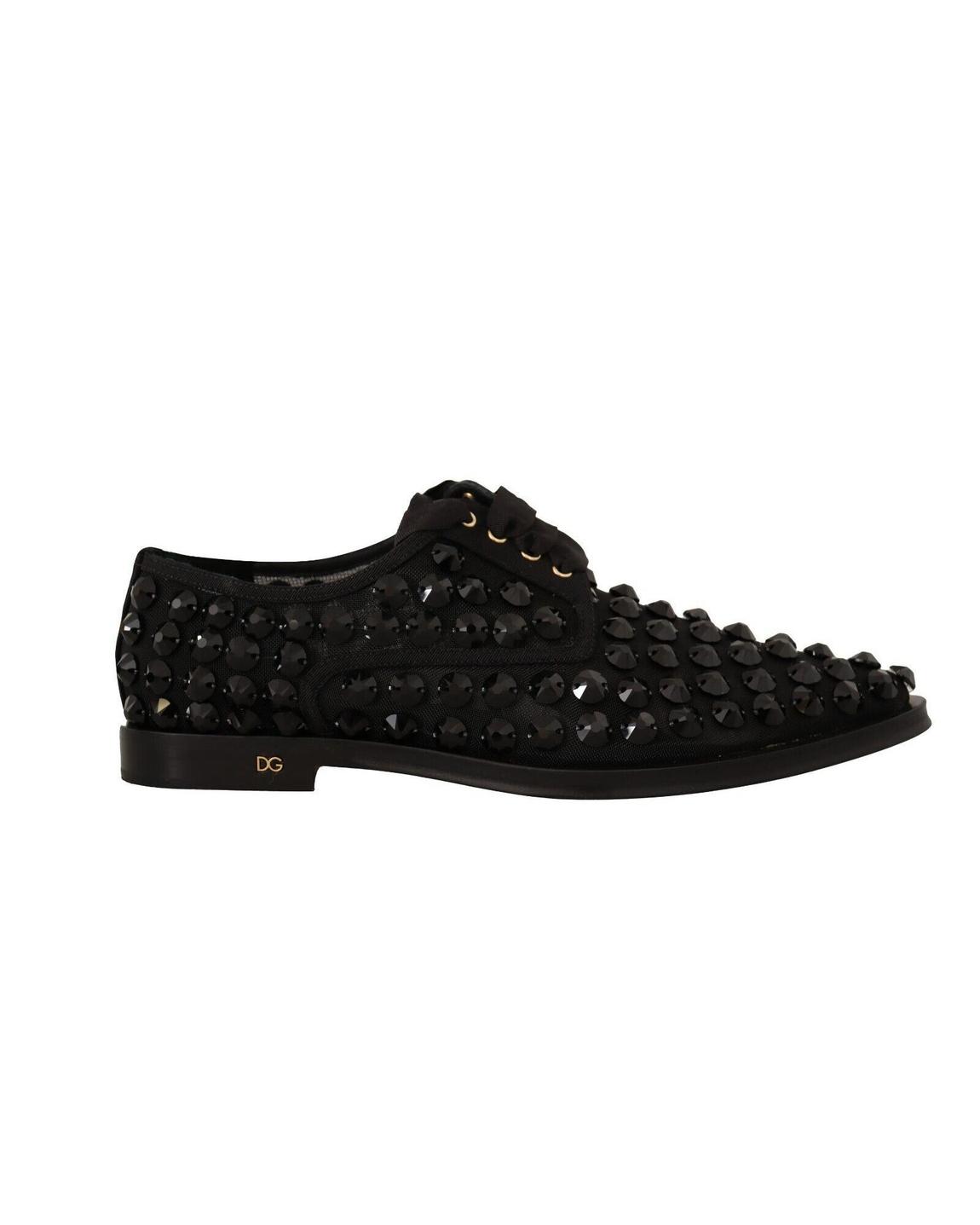 Dolce Gabbana Embellished Loafers Black Crystal Flat Shoes main product photo