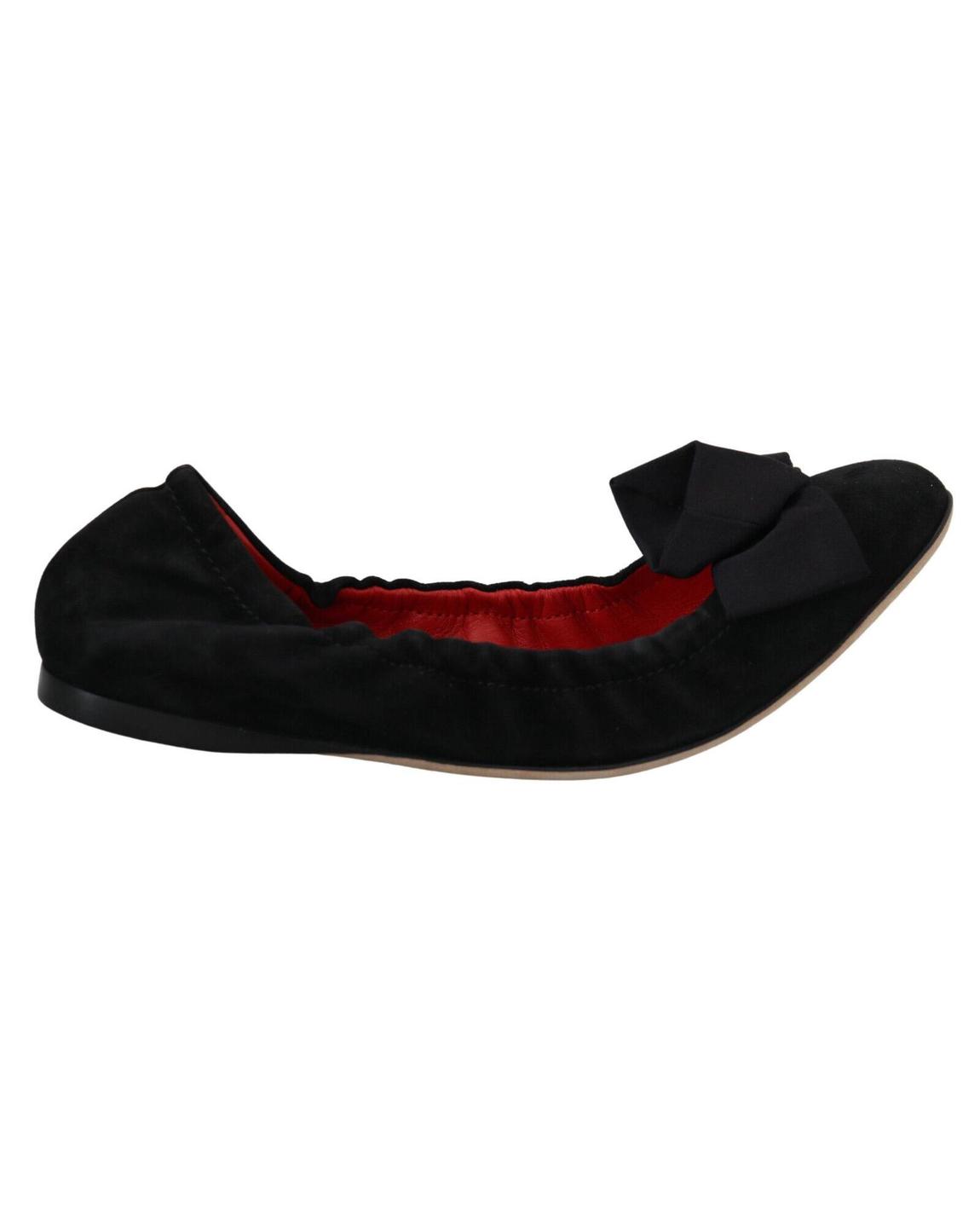 Dolce Gabbana Suede Flats Bow Ballerina Flats - Black Flat Shoes main product photo