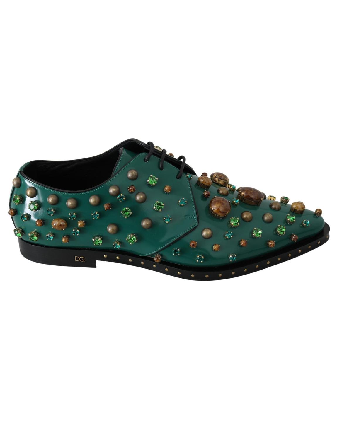 Embellished Patent Leather Oxfords - Green Flat Shoes main product photo