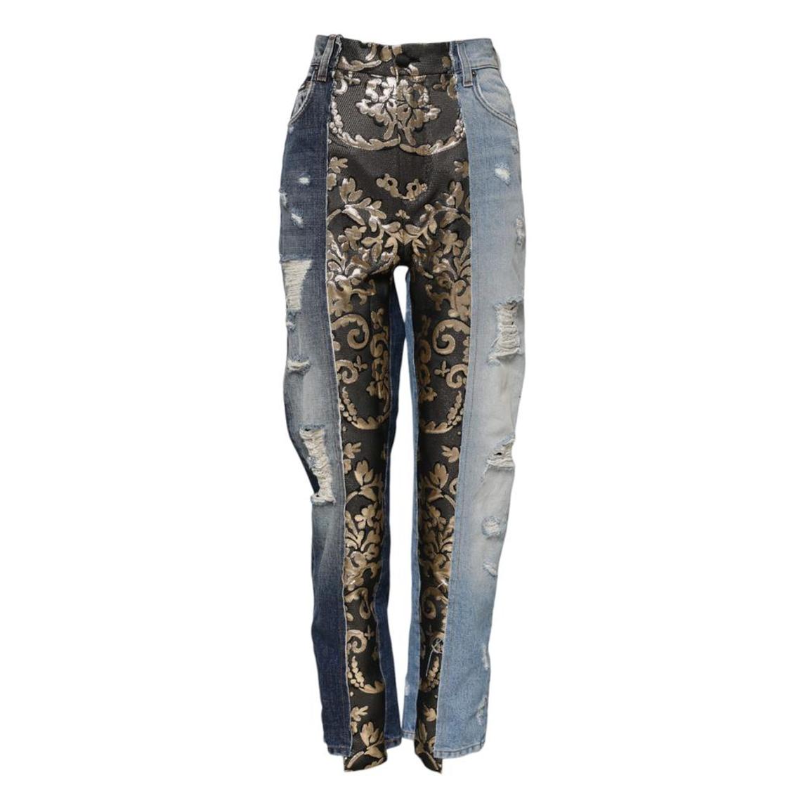Patchwork Tapered High Waist Denim Jeans Wo - Multicolor Jeans main product photo