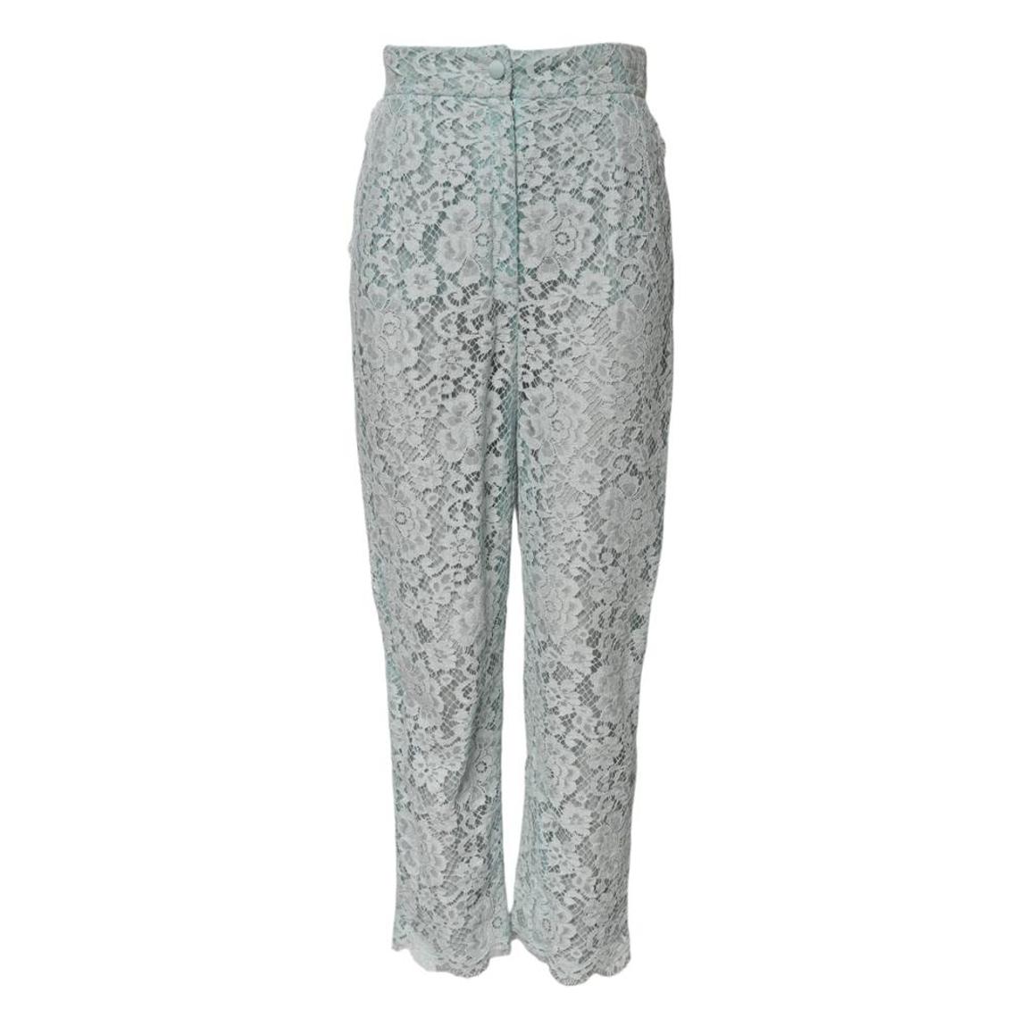 High Waist Floral Lace Cotton Trousers with Zipper Closure Wo - main product photo