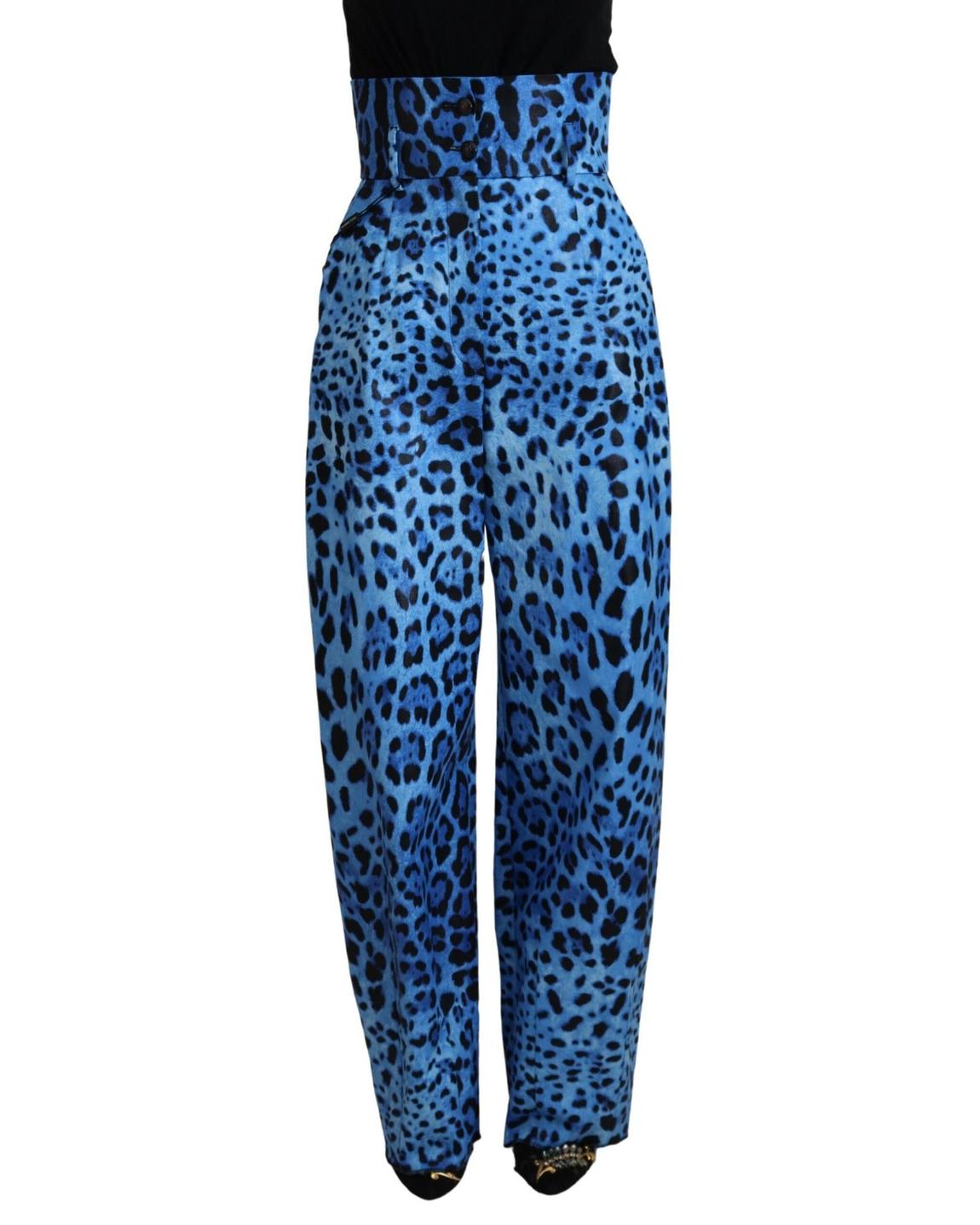 HighWaisted Leopard Print Wide Leg Pants Wo - Blue Jeans main product photo