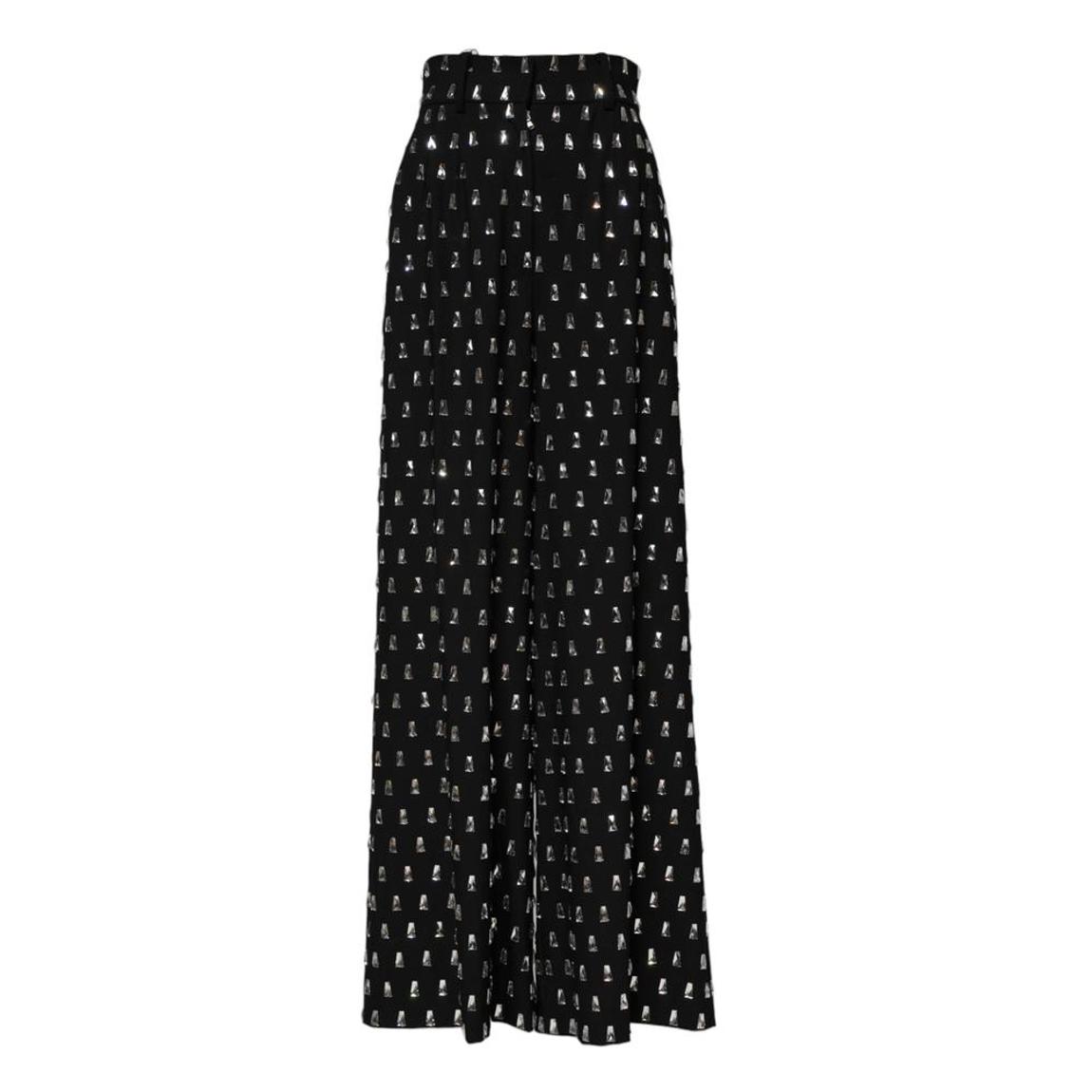 Crystal Embellished Wide Leg High Waisted Pants Wo - Black Jeans main product photo