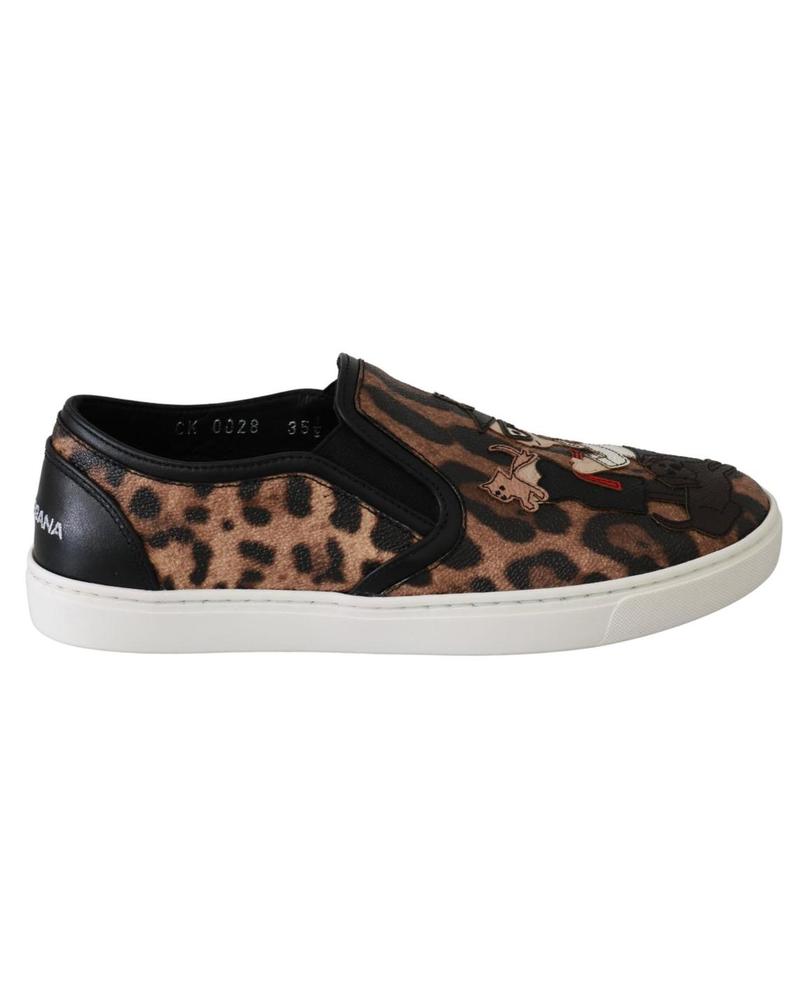 Leopard Print Slip On Sneakers - Brown Flat Shoes main product photo