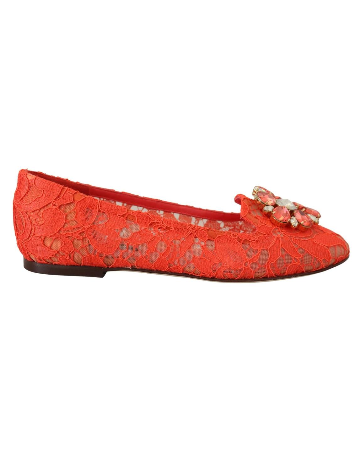 Lace Ballerinas Crystal Embellished - Red Flat Shoes main product photo