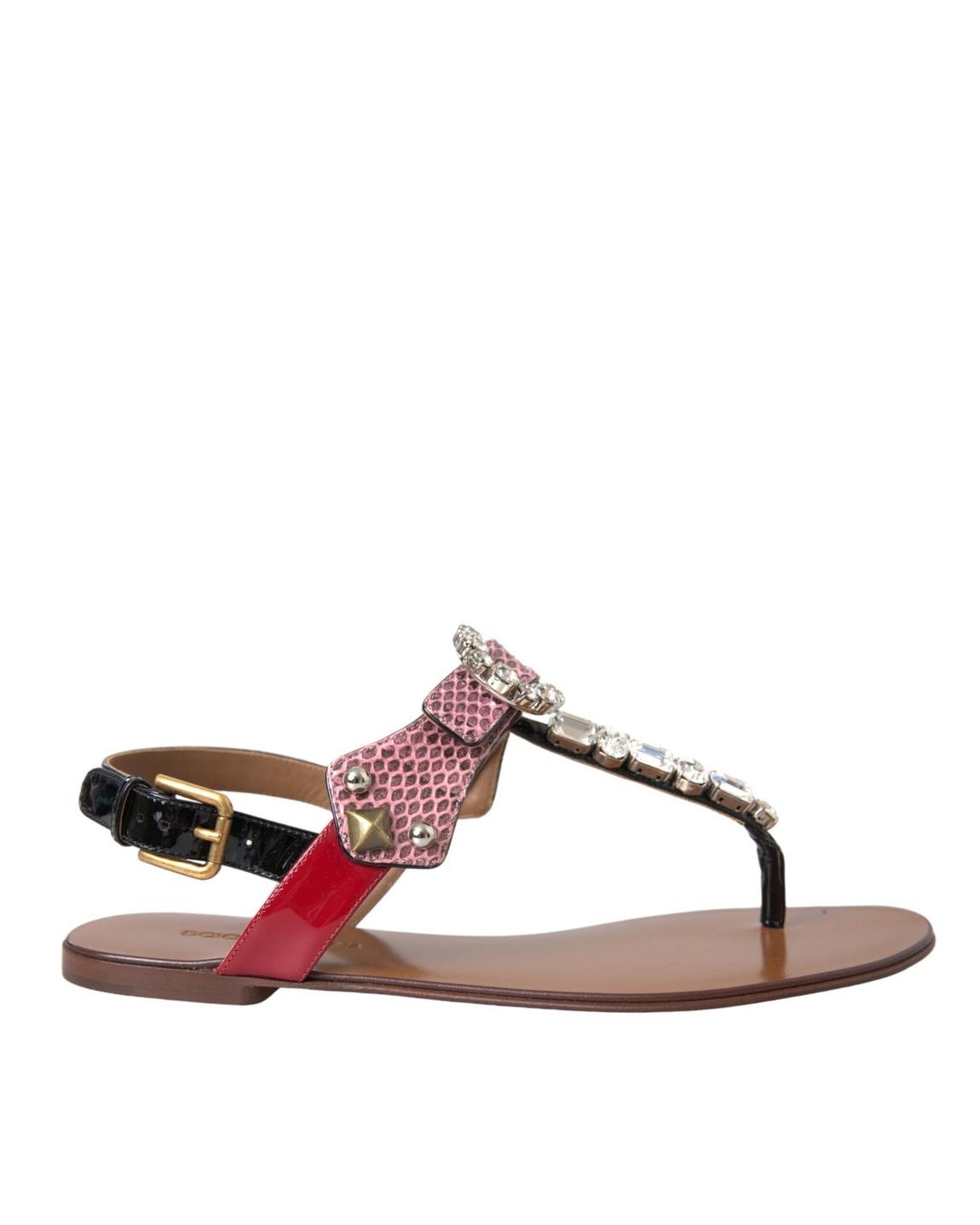 Dolce Gabbana Embellished Thong Sandals - Multicolor Flat Shoes main product photo