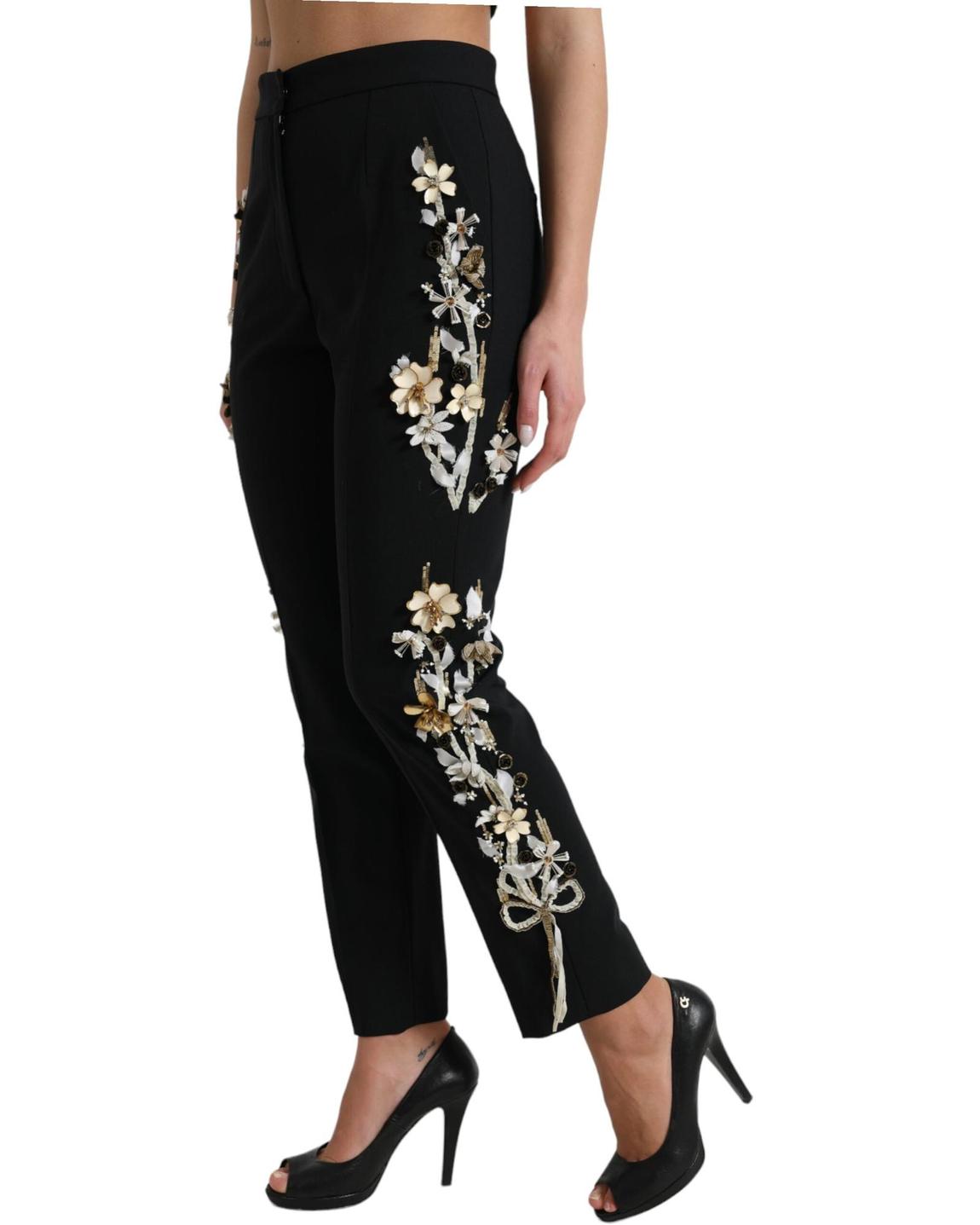 Floral Embellished Trousers Model PAN74947 Wo - Black Jeans main product photo