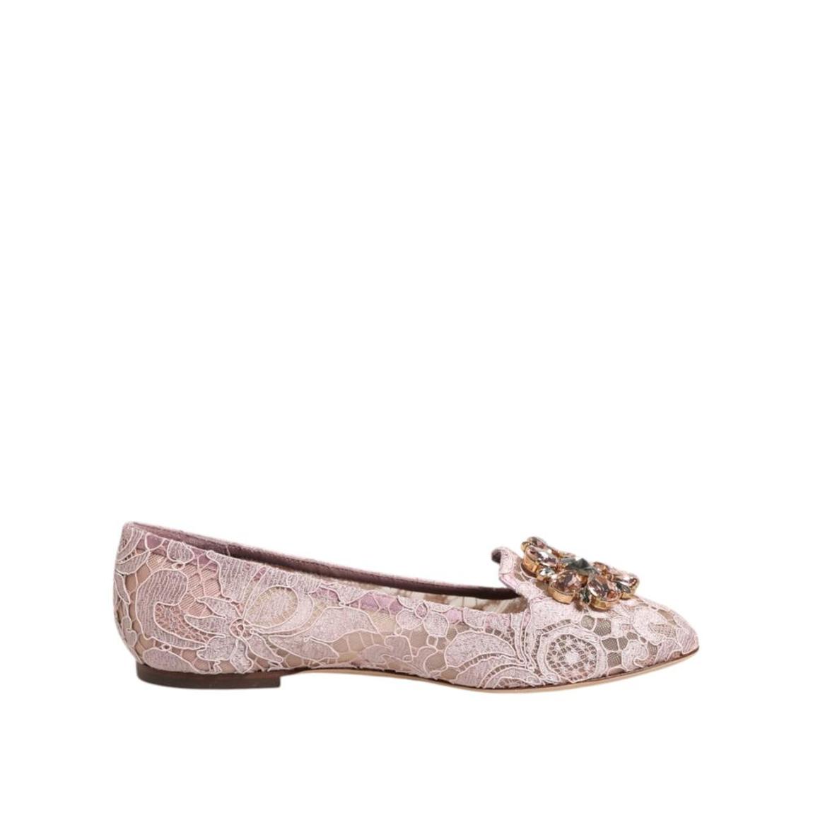Taormina Lace Flats with Crystal Flower Detailing - Pink Flat main product photo