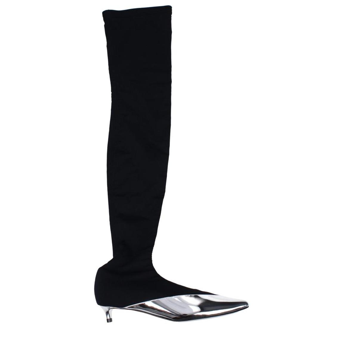 Over The Knee Fabric Boots with Pointy Toe and Low Heel - Black main product photo