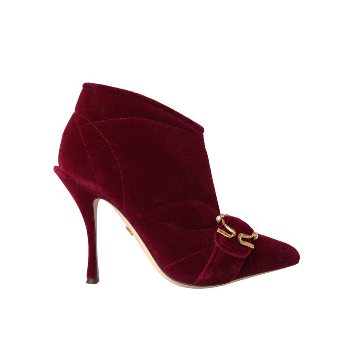 Quilted Velvet Ankle Boots High Heel - Red main product photo