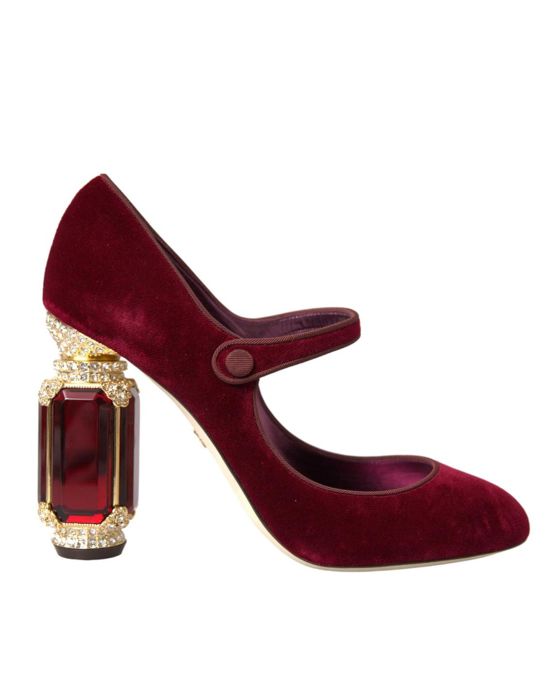 Velvet Pumps JewelHeels Mary Jane Style Wo - Burgundy main product photo
