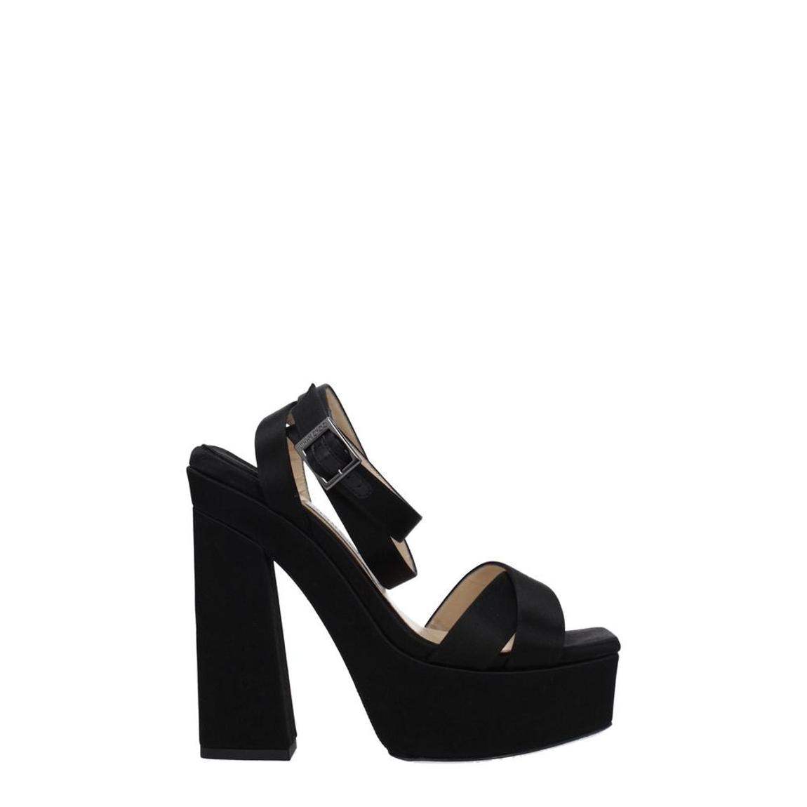 High Heel Satin Sandals with Buckle Closure - Black main product photo