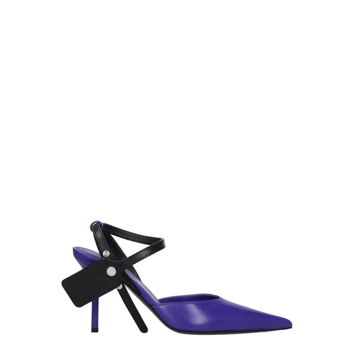 High Heel Leather Sandal with Pointy Toe and Side Logo - Purple main product photo