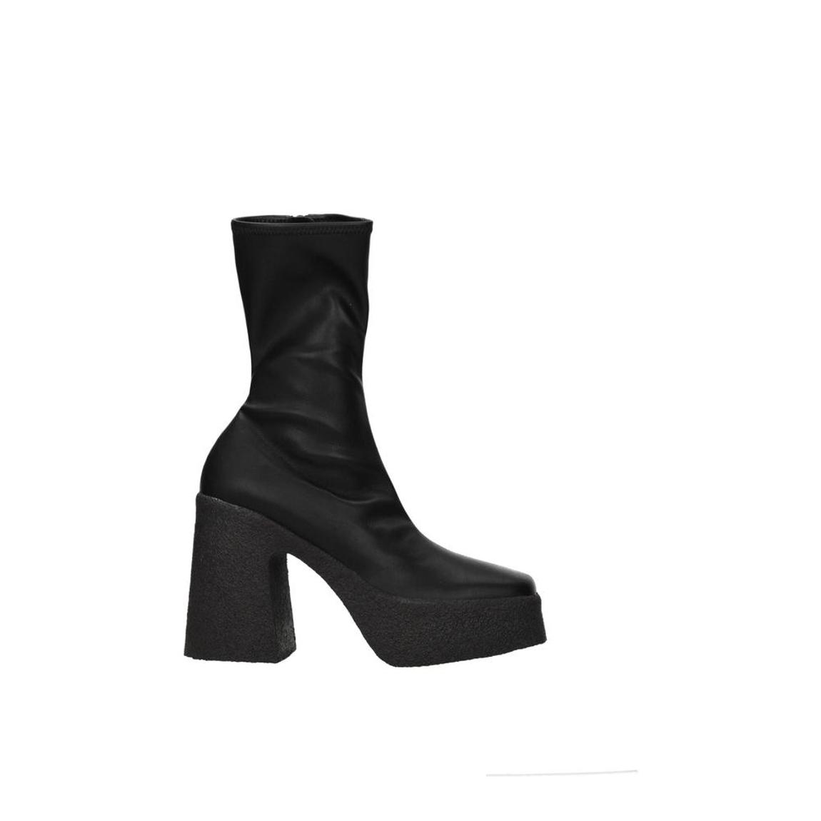 Eco Leather High Heel Ankle Boots with Zip Closure - Black main product photo