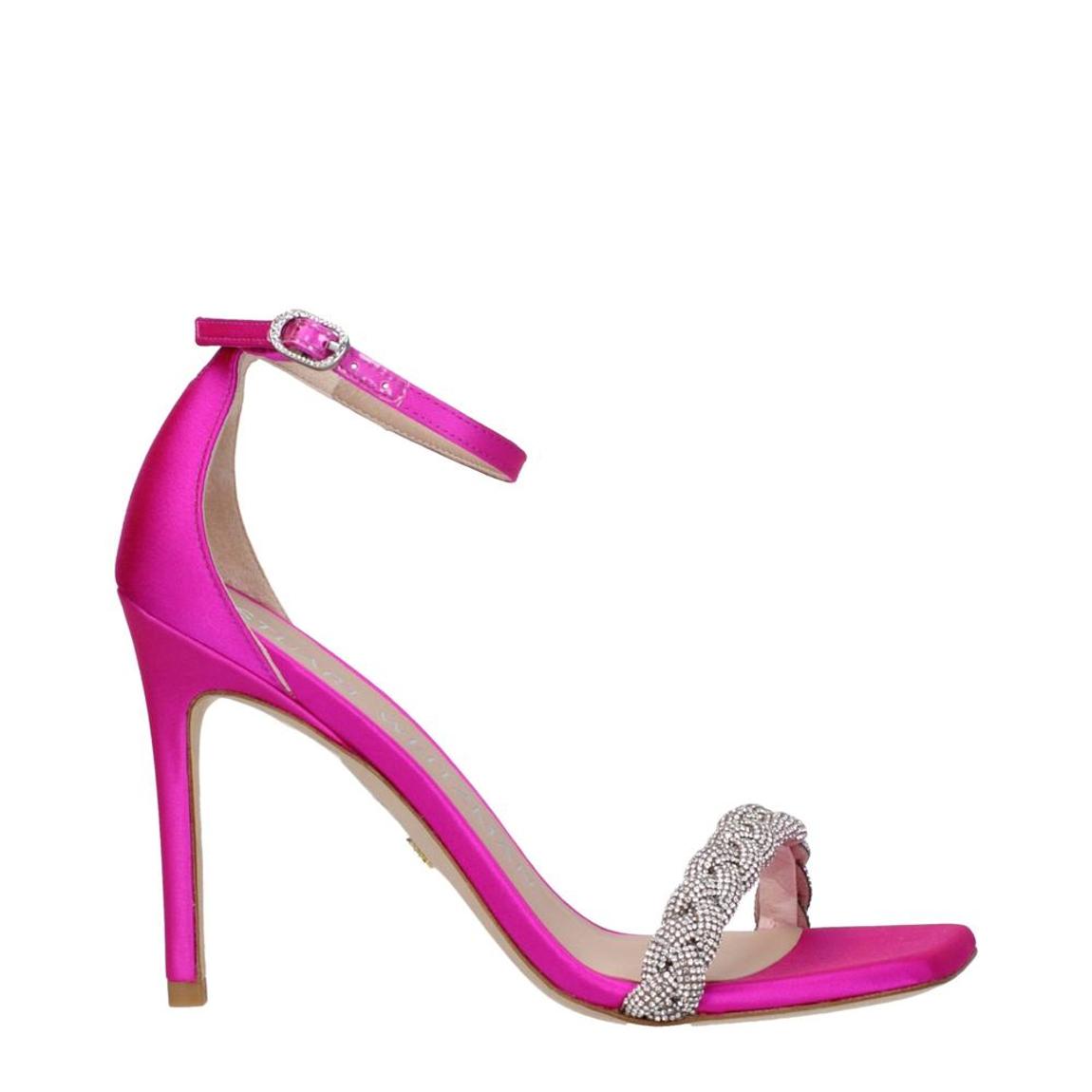 Satin High Heel Sandals with Rhinestones and Buckle Closure - main product photo