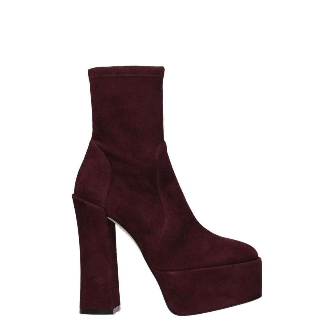 High Heel Suede Leather Ankle Boots with Round Toe - Purple main product photo