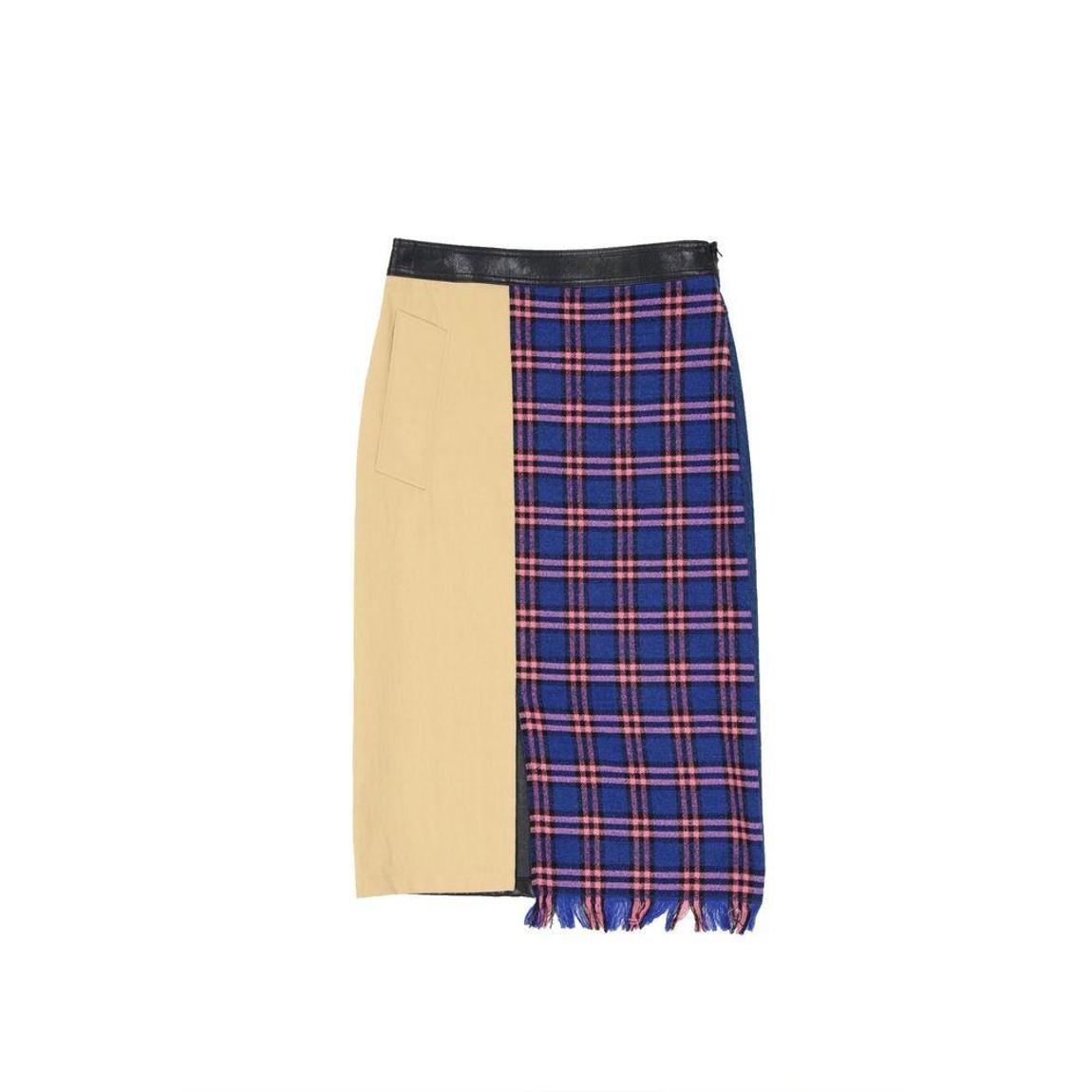 Wool Blend Skirt with Fringe Finish and Faux Leather Detail Wo - main product photo